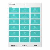 Nieuw adres op Turquoise en White Monogram krans Etiket (Full Sheet)