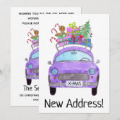 Nieuw adres Paarse auto met kerstcadeaus Kaart (Voorkant / Achterkant)
