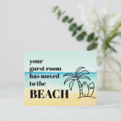 Nieuw adres Palm Tree Beach Scene Bewegen Aankondigingskaart (Staand voorkant)