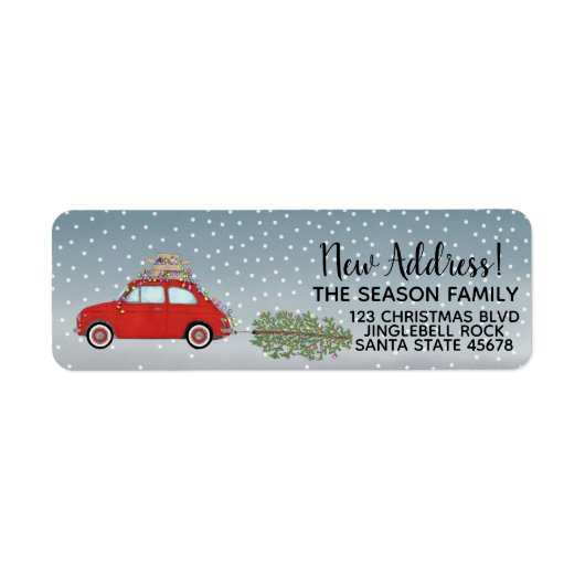 Nieuw adres Red Fiat 500 Christmas tree Label (Voorkant)