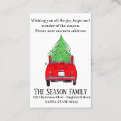 Nieuw adres Red Fiat 500 met kerstboom Visitekaartje (Achterkant)