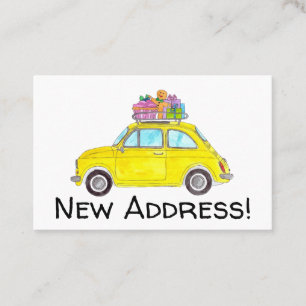 Nieuw adres Retro Fiat 500 kerstcadeaus Visitekaartje