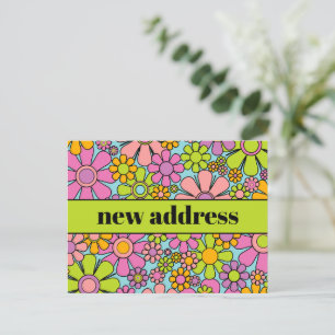 Nieuw adres Retro Spring Floral Briefkaart