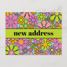 Nieuw adres Retro Spring Floral Briefkaart