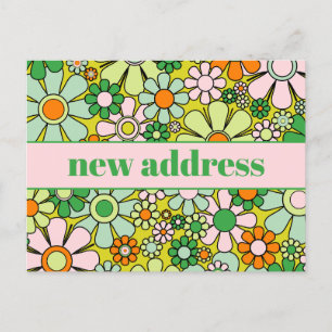 Nieuw adres Retro Spring Floral Briefkaart