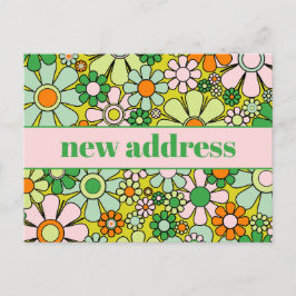 Nieuw adres Retro Spring Floral Briefkaart