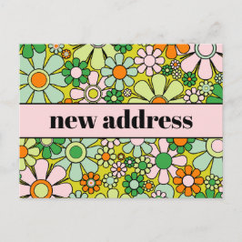 Nieuw adres Retro Spring Floral Briefkaart