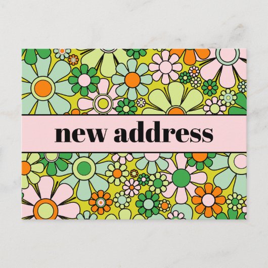 Nieuw adres Retro Spring Floral Briefkaart (Voorkant)