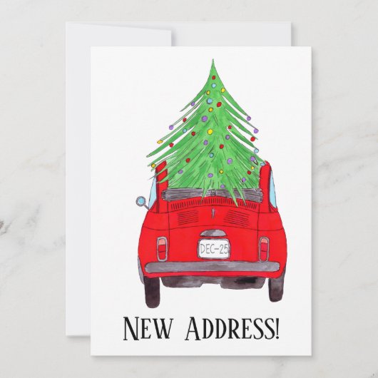 Nieuw adres Rode auto met kerstboom Kaart (Voorkant)