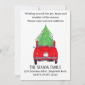 Nieuw adres Rode auto met kerstboom Kaart (Achterkant)