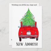 Nieuw adres Rode auto met kerstboom Kaart (Voorkant / Achterkant)