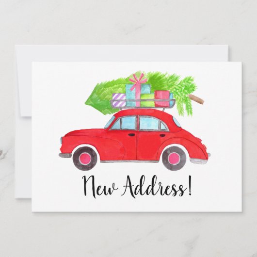 Nieuw adres Rode auto met kerstboom Kaart (Voorkant)
