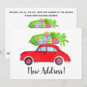 Nieuw adres Rode auto met kerstboom Kaart (Voorkant / Achterkant)