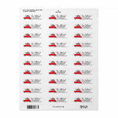 Nieuw adres rode auto met kerstboom label (Full Sheet)