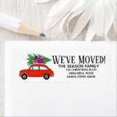 Nieuw adres Rode auto met kerstcadeaulabel Etiket (Insitu)