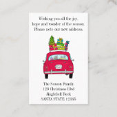 Nieuw adres rode auto met kerstcadeaus visitekaartje (Achterkant)