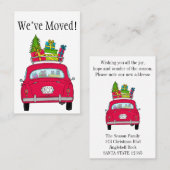 Nieuw adres rode auto met kerstcadeaus visitekaartje (Voorkant / Achterkant)