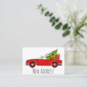 Nieuw Adres Rode auto met Kerstcadeaus Visitekaartje (Staand voorkant)