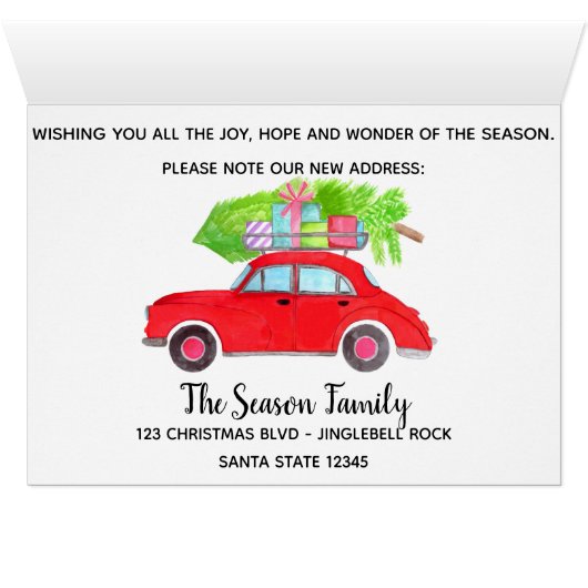 Nieuw adres Rode auto met Waterverf voor kerstbome (Binenzijde Horizontaal (Onderkant))