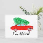 Nieuw adres Rode auto met Waterverf voor kerstbome Kaart (Staand voorkant)