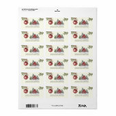 Nieuw adres Rode Cabin in sneeuw met Evergreens Etiket (Full Sheet)