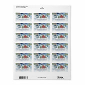 Nieuw adres Rode Cabine in sneeuw met blauwe sierv Etiket (Full Sheet)