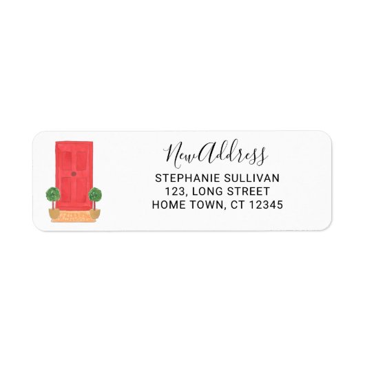Nieuw adres rode deur etiket (Voorkant)