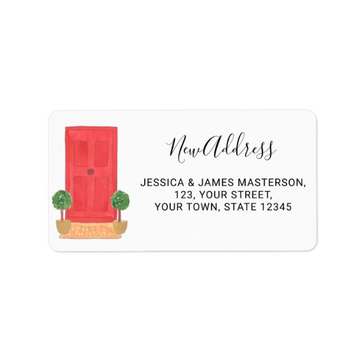 Nieuw adres rode deur etiket (Voorkant)