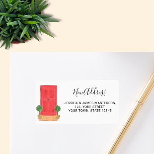 Nieuw adres rode deur etiket
