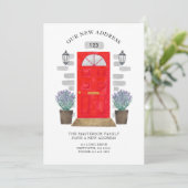 Nieuw Adres Rode Deur Waterverf Lavendel Aankondiging (Staand voorkant)