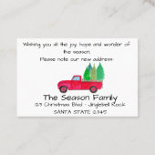 Nieuw adres Rode vrachtwagen met kerstbomen Visitekaartje (Achterkant)