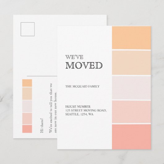 Nieuw adres roos roze perzikaankondiging aankondigingskaart (Voorkant / Achterkant)