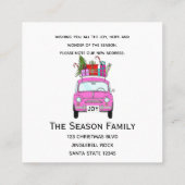 Nieuw Adres Roze Fiat 500 met Kerstcadeaus Vierkante Visitekaartje (Achterkant)