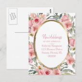 Nieuw adres|Roze Floral Geometric Moving Notice Briefkaart (Voorkant / Achterkant)