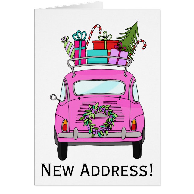Nieuw adres Roze Retro Fiat 500 kerstcadeaus (Voorkant)