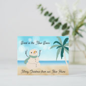 Nieuw Adres Sandy Snowman op Fancy Manuscript Beac Feestdagenkaart (Staand voorkant)