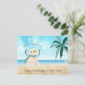 Nieuw adres Sandy Snowman Palm Tree op strand Feestdagenkaart (Staand voorkant)