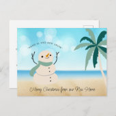 Nieuw adres Sandy Snowman Palm Tree op strand Feestdagenkaart (Voorkant / Achterkant)