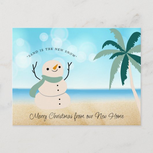 Nieuw adres Sandy Snowman Palm Tree op strand Feestdagenkaart (Voorkant)