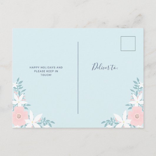 Nieuw adres | Schattigee Blauwe Pastel Bloemen Ver Aankondigingskaart (Achterkant)