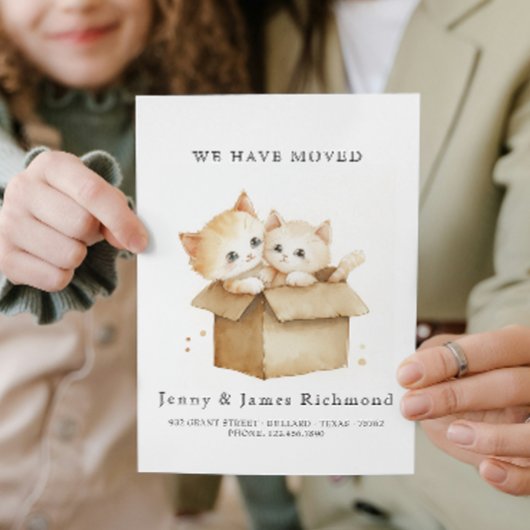 Nieuw Adres Schattigee Katten in Kartonnen Doos Aankondiging