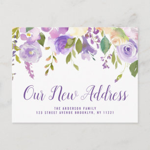 Nieuw Adres script belettering paarse bewegen Briefkaart