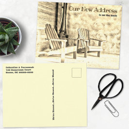 Nieuw adres Sepia Adirondack Chairs Porch Custom Briefkaart