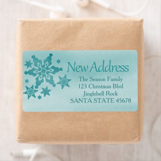 Nieuw adres: Sneeuwflake Holiday-adreslabel Etiket (Insitu)