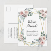 Nieuw adres Stusty Pink Floral Eucalyptus Moving Aankondigingskaart (Voorkant / Achterkant)