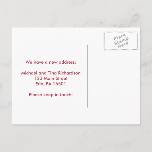 Nieuw Adres Sweet en Elegant Rood en Zilver Hart Aankondigingskaart (Achterkant)