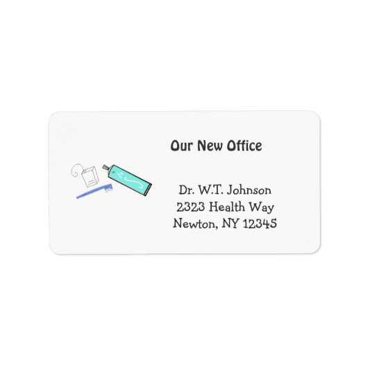 Nieuw adres tandheelkundig ontwerp etiket (Voorkant)