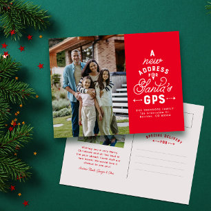 Nieuw adres twee foto rode kerst feestdagenkaart