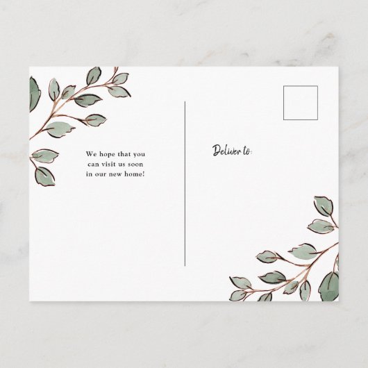 Nieuw adres | Uitkondiging van de "Rustic Greenery Briefkaart (Achterkant)