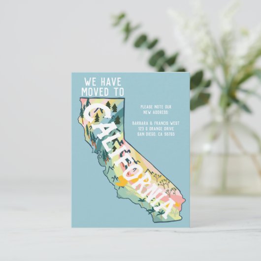 NIEUW ADRES Verhuisd naar California State Map Briefkaart (Staand voorkant)